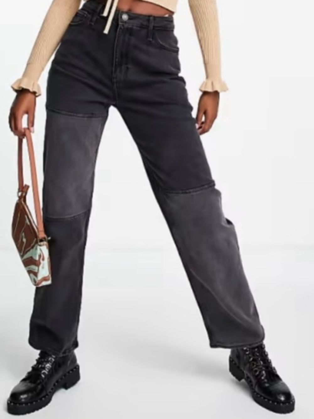 Hollister Womens Black Grey Two-Tone Ultra High Rise Dad Jeans Size 0R (24x31)